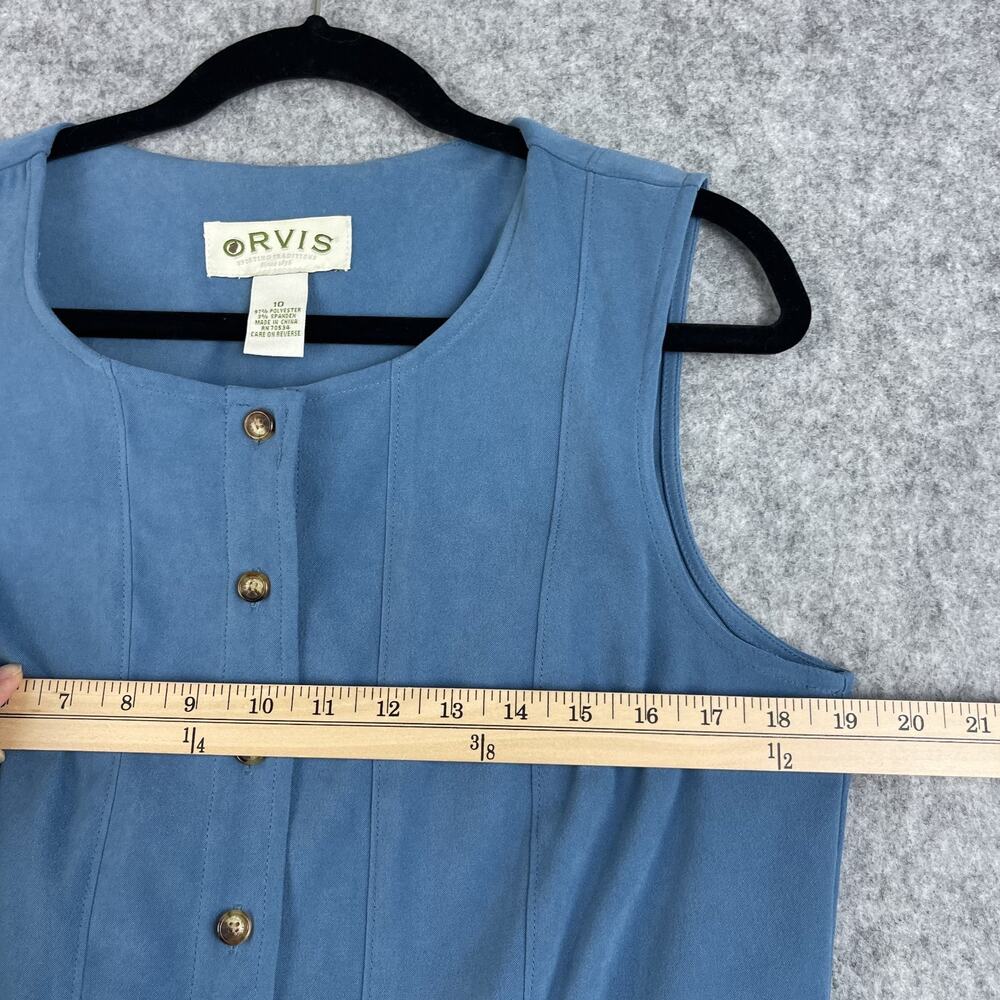 Orvis Dress Womens 10 Blue Button Front Sleeveless Pleated Midi Modest Casual - Picture 6 of 13